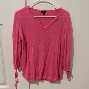 Talbots V-Neck Pink Blouse with Tie Sleeves